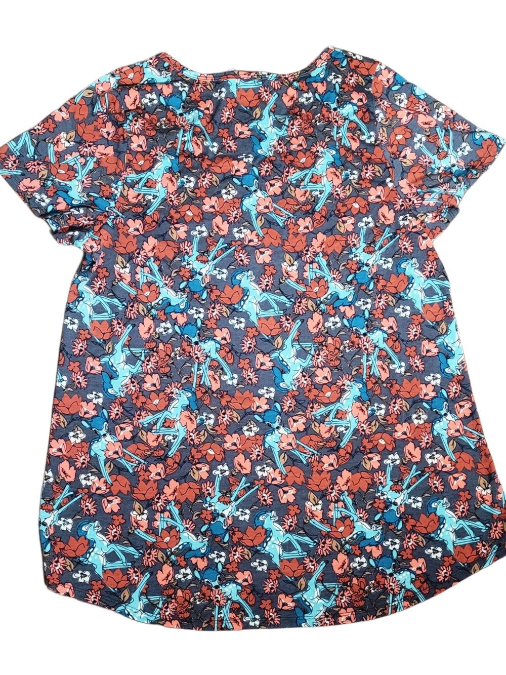 LuLaRoe+Disney BAMBI  Short Sleeve Scoop Tee in Coral, Teal Floral T-shirt - Picture 4 of 4